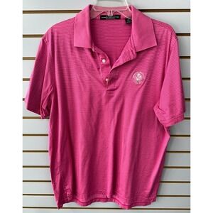Carnoustie Polo Men's Golf Shirt Size Large Pink Striped Embroidered Mystic Rock